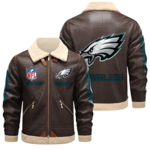 Philadelphia Eagles PU Leather Fleece-Lined Bomber Jacket Winter Warm Coat Custom Text