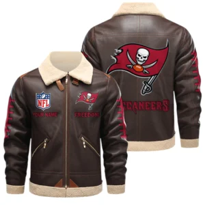 Tampa Bay Buccaneers PU Leather Fleece-Lined Bomber Jacket Winter Warm Coat Custom Text