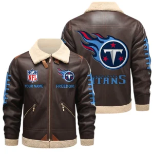 Tennessee Titans PU Leather Fleece-Lined Bomber Jacket Winter Warm Coat Custom Text