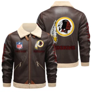 Washington Redskin PU Leather Fleece-Lined Bomber Jacket Winter Warm Coat Custom Text
