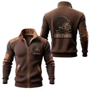 Cleveland Browns Ribbed Knit Zip-Up Jacket With Leather Accents