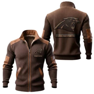 Carolina Panthers Ribbed Knit Zip-Up Jacket With Leather Accents
