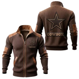 Dallas Cowboys Ribbed Knit Zip-Up Jacket With Leather Accents