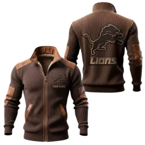 Detroit Lions Ribbed Knit Zip-Up Jacket With Leather Accents