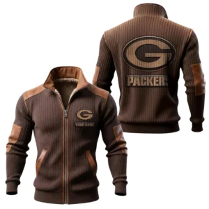 Green Bay Packers Ribbed Knit Zip-Up Jacket With Leather Accents