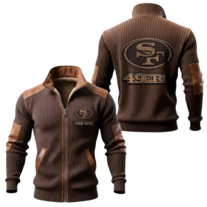 San Francisco 49ers Ribbed Knit Zip-Up Jacket With Leather Accents