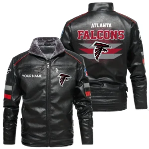 Atlanta Falcons PU Leather Jacket Fur Lining, Stand Collar Custom Name
