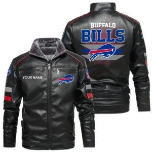Buffalo Bills PU Leather Jacket Fur Lining, Stand Collar Custom Name