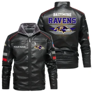 Baltimore Ravens PU Leather Jacket Fur Lining, Stand Collar Custom Name