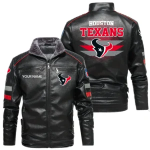 Houston Texans PU Leather Jacket Fur Lining, Stand Collar Custom Name