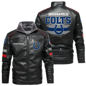 Indianapolis Colts PU Leather Jacket Fur Lining, Stand Collar Custom Name