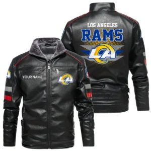 Los Angeles Rams PU Leather Jacket Fur Lining, Stand Collar Custom Name