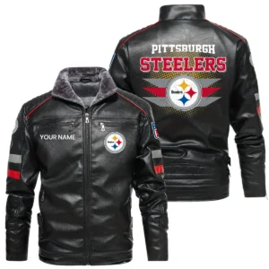 Pittsburgh Steelers PU Leather Jacket Fur Lining, Stand Collar Custom Name