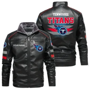 Tennessee Titans PU Leather Jacket Fur Lining, Stand Collar Custom Name