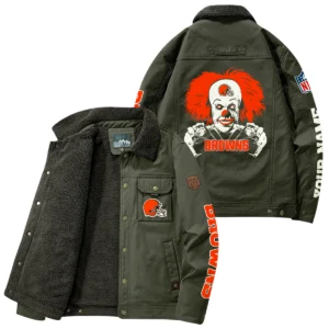 Cleveland Browns Thick Fleece Jacket Button-Up Style Custom Name