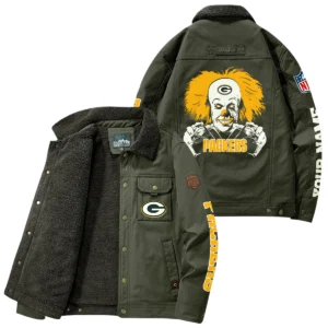 Green Bay Packers Thick Fleece Jacket Button-Up Style Custom Name
