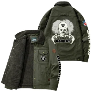 Las Vegas Raiders Thick Fleece Jacket Button-Up Style Custom Name