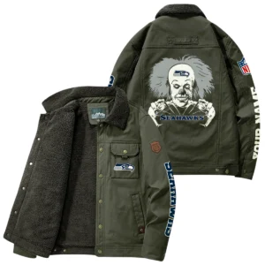 Seattle Seahawks Thick Fleece Jacket Button-Up Style Custom Name