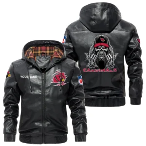 Arizona Cardinals PU Leather Jacket with Hood, Soft Checkered Interior Custom Name
