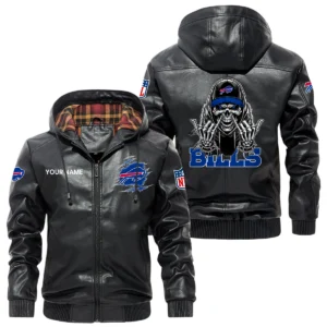 Buffalo Bills PU Leather Jacket with Hood, Soft Checkered Interior Custom Name
