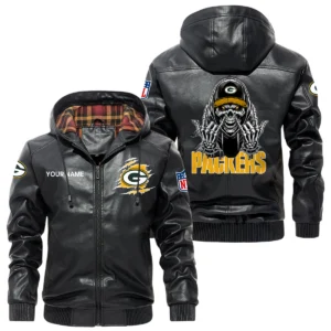 Green Bay Packers PU Leather Jacket with Hood, Soft Checkered Interior Custom Name
