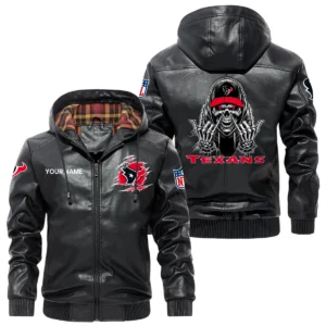 Houston Texans PU Leather Jacket with Hood, Soft Checkered Interior Custom Name