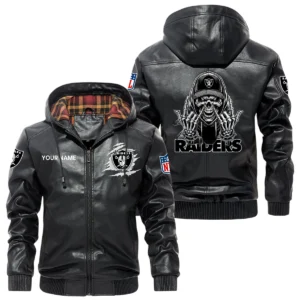 Las Vegas Raiders PU Leather Jacket with Hood, Soft Checkered Interior Custom Name
