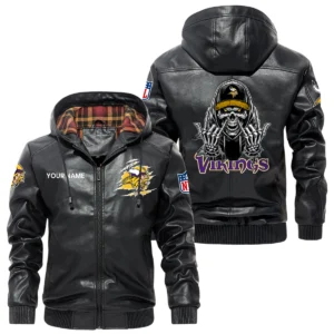 Minnesota Vikings PU Leather Jacket with Hood, Soft Checkered Interior Custom Name