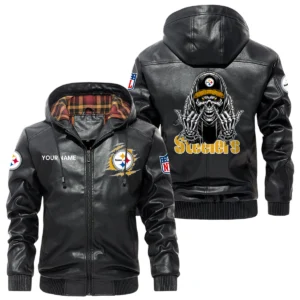 Pittsburgh Steelers PU Leather Jacket with Hood, Soft Checkered Interior Custom Name