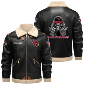 Arizona Cardinals PU Leather Fleece-Lined Bomber Jacket Winter Warm Coat Personalized Name