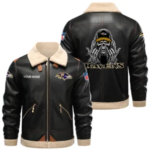 Baltimore Ravens PU Leather Fleece-Lined Bomber Jacket Winter Warm Coat Personalized Name