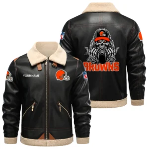 Cleveland Browns PU Leather Fleece-Lined Bomber Jacket Winter Warm Coat Personalized Name