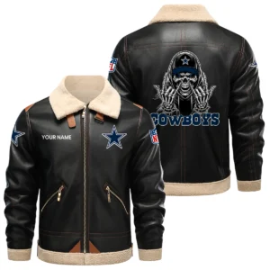 Dallas Cowboys PU Leather Fleece-Lined Bomber Jacket Winter Warm Coat Personalized Name