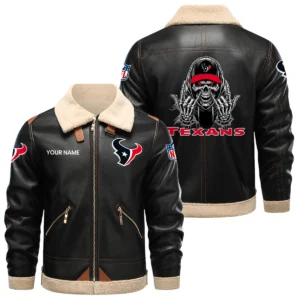 Houston Texans PU Leather Fleece-Lined Bomber Jacket Winter Warm Coat Personalized Name