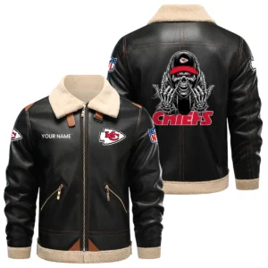 Kansas City Chiefs PU Leather Fleece-Lined Bomber Jacket Winter Warm Coat Personalized Name