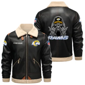 Los Angeles Rams PU Leather Fleece-Lined Bomber Jacket Winter Warm Coat Personalized Name