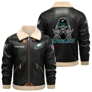 Philadelphia Eagles PU Leather Fleece-Lined Bomber Jacket Winter Warm Coat Personalized Name