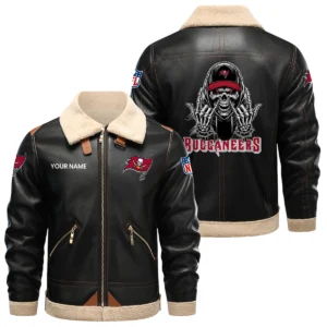 Tampa Bay Buccaneers PU Leather Fleece-Lined Bomber Jacket Winter Warm Coat Personalized Name