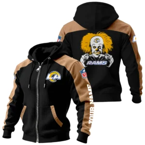 Los Angeles Rams Zip-Up Hoodie Jacket Contrast Sleeves, Custom Name