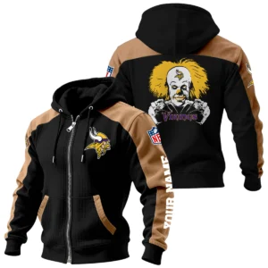 Minnesota Vikings Zip-Up Hoodie Jacket Contrast Sleeves, Custom Name