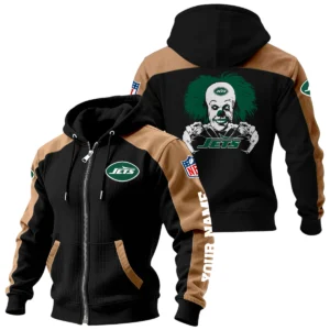 New York Jets Zip-Up Hoodie Jacket Contrast Sleeves, Custom Name