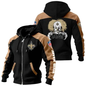 New Orleans Saints Zip-Up Hoodie Jacket Contrast Sleeves, Custom Name