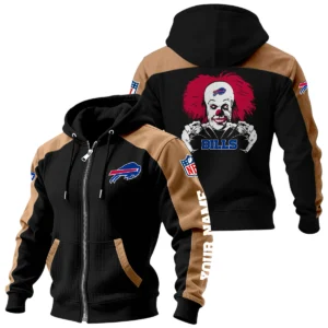 Buffalo Bills Zip-Up Hoodie Jacket Contrast Sleeves, Custom Name
