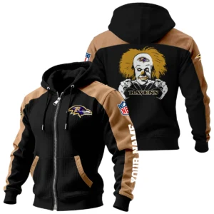 Baltimore Ravens Zip-Up Hoodie Jacket Contrast Sleeves, Custom Name
