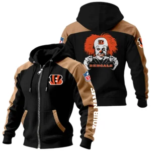 Cincinnati Bengals Zip-Up Hoodie Jacket Contrast Sleeves, Custom Name