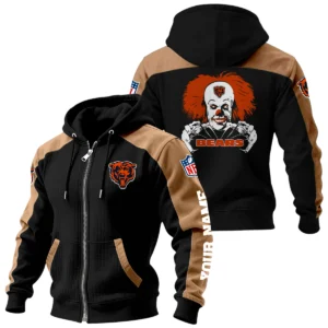 Chicago Bears Zip-Up Hoodie Jacket Contrast Sleeves, Custom Name