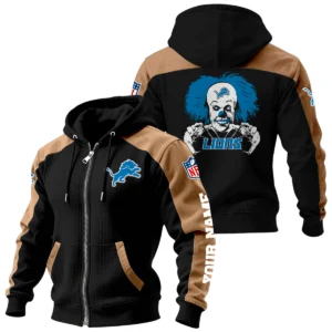 Detroit Lions Zip-Up Hoodie Jacket Contrast Sleeves, Custom Name