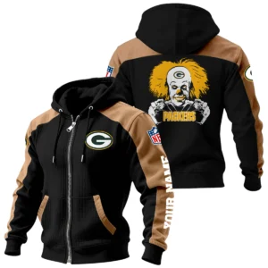 Green Bay Packers Zip-Up Hoodie Jacket Contrast Sleeves, Custom Name