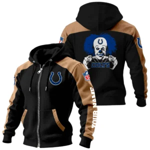 Indianapolis Colts Zip-Up Hoodie Jacket Contrast Sleeves, Custom Name