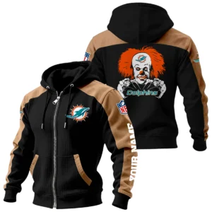 Miami Dolphins Zip-Up Hoodie Jacket Contrast Sleeves, Custom Name